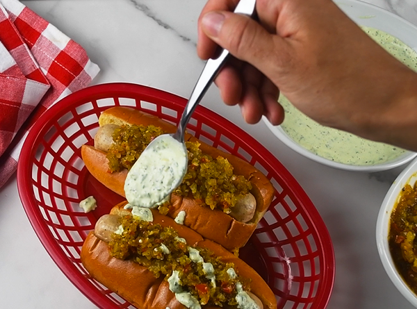 Bratwurst with Pepperoncini & Basil Aioli - Step 6